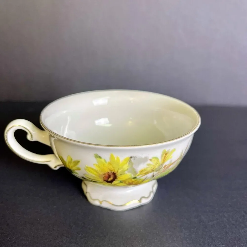 Vintage Mitterteich Bavaria Brown Eyed Susan Gold Trim Bone China Teacup